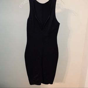 Midi Length Deep V Black Dress (Medium)